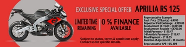 Aprilia RS 125 cc 0% APR Finance offer
