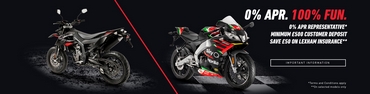 0% APR representative Special Offer on the Aprilia 125 range